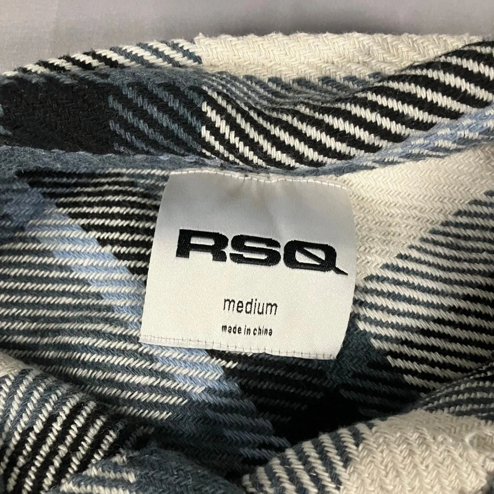 RSQ Mens Blue Black White Plaid Flannel Shirt Jacket Shacket Medium